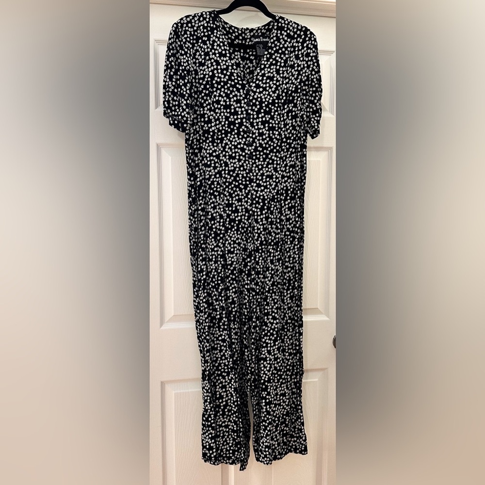 Jamie Brooke Vintage Black Floral Wide Leg Jumpsuit black white sz Medium